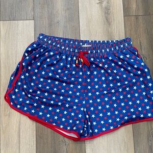 Women’s Blue Star Print Athletic Shorts with Red Trim